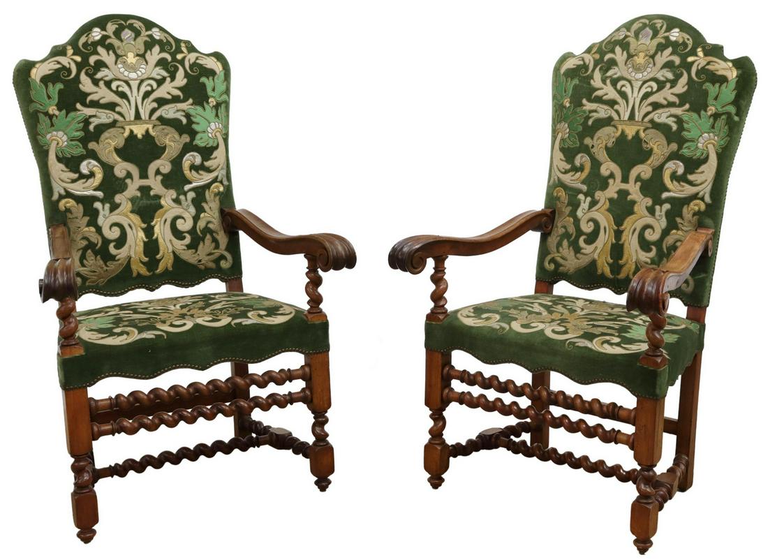 (2) FANCY SPANISH HIGHBACK UPHOLSTERED ARMCHAIRS (1 of 3)