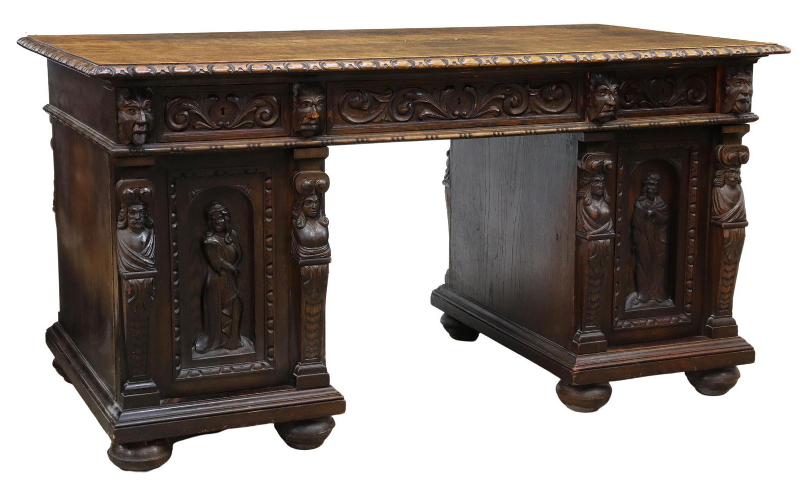 RENAISSANCE REVIVAL CARVED OAK DESK (1 of 5)