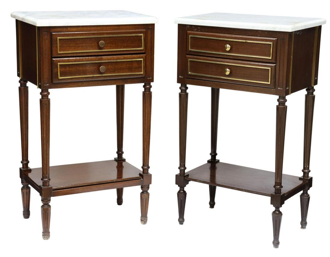 (2) FRENCH LOUIS XVI STYLE MARBLE-TOP NIGHTSTANDS (1 of 6)