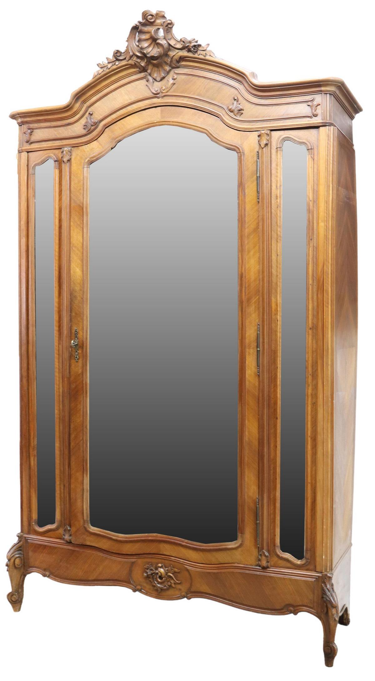 FRENCH LOUIS XV STYLE MIRRORED WALNUT ARMOIRE (1 of 5)