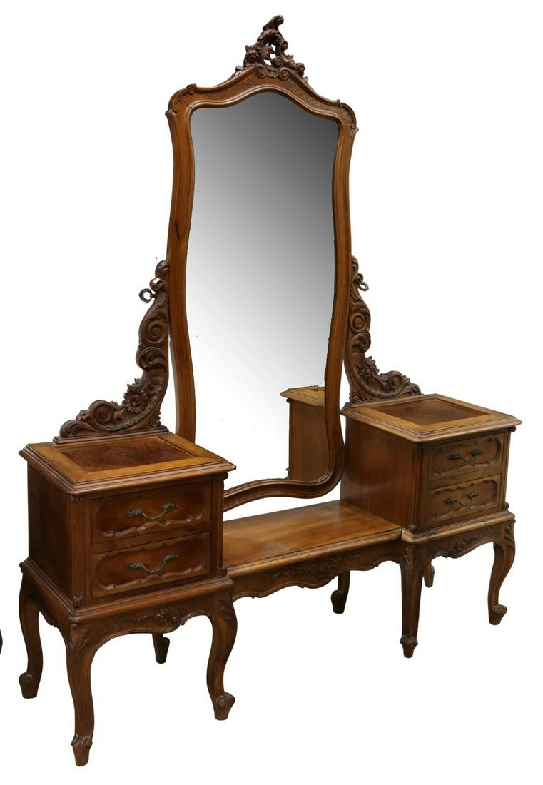 VENETIAN CARVED WALNUT MIRRORED VANITY TABLE (1 of 6)