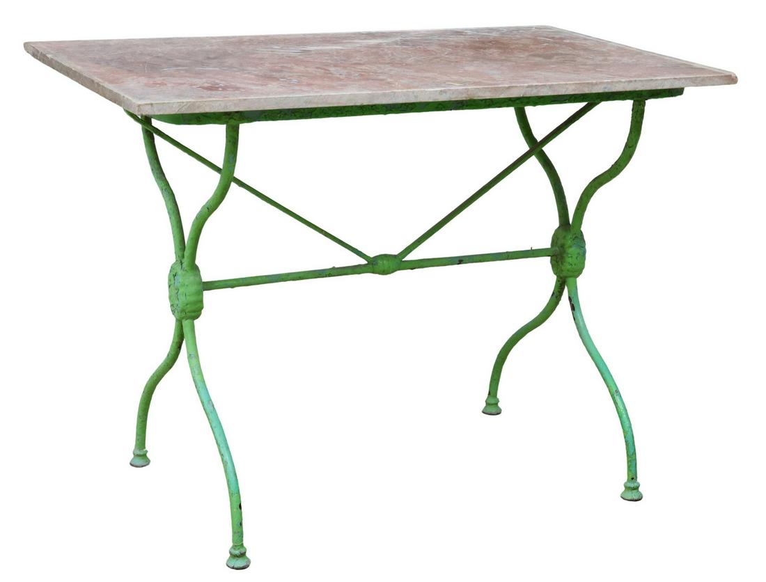 FRENCH MARBLE-TOP PAINTED CAST IRON BISTRO TABLE (1 of 4)