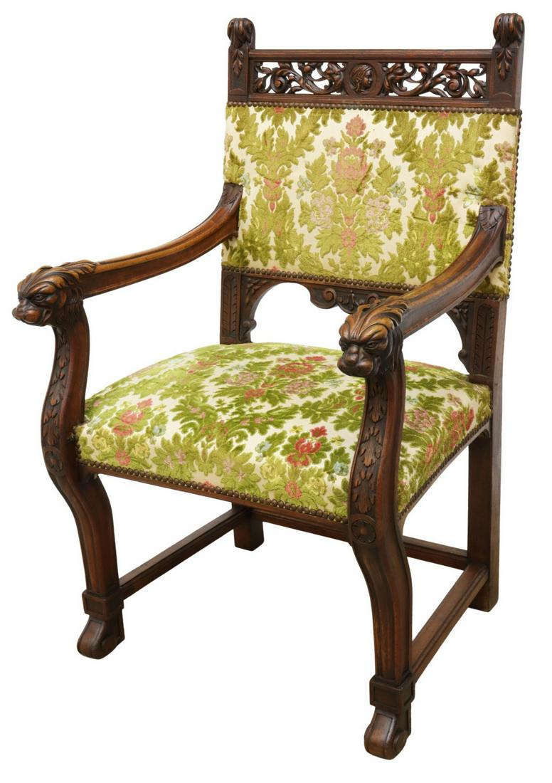 FRENCH RENAISSANCE REVIVAL CARVED WALNUT ARMCHAIR (1 of 3)