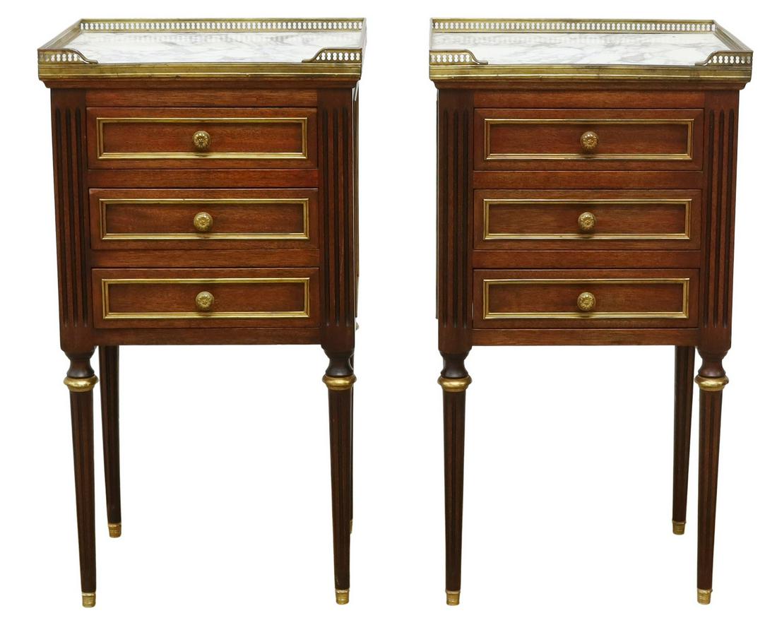 (2) FRENCH LOUIS XVI STYLE MARBLE-TOP NIGHTSTANDS (1 of 5)