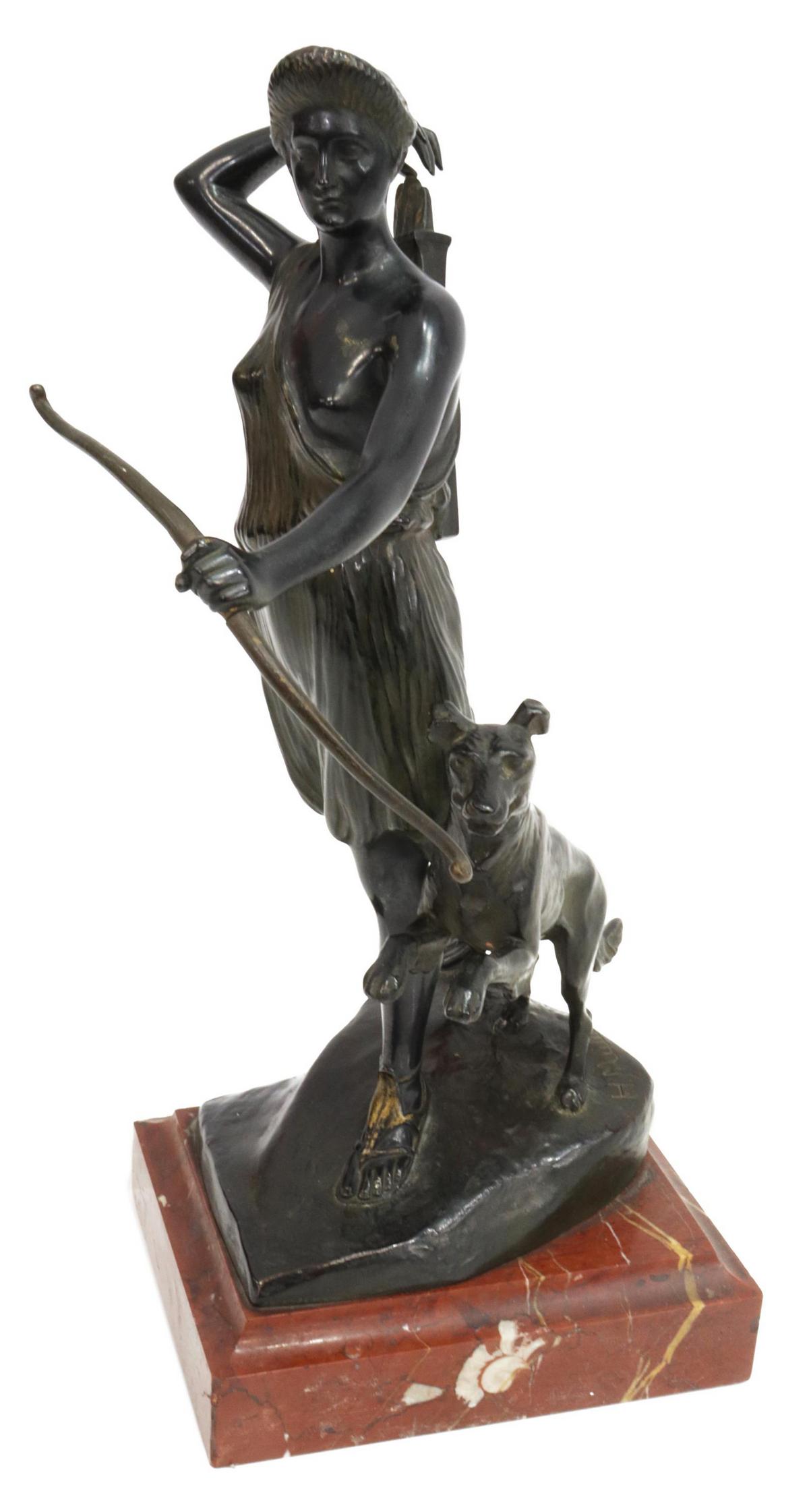NEOCLASSICAL BRONZE SCULPTURE DIANA & HER HOUND (1 of 6)