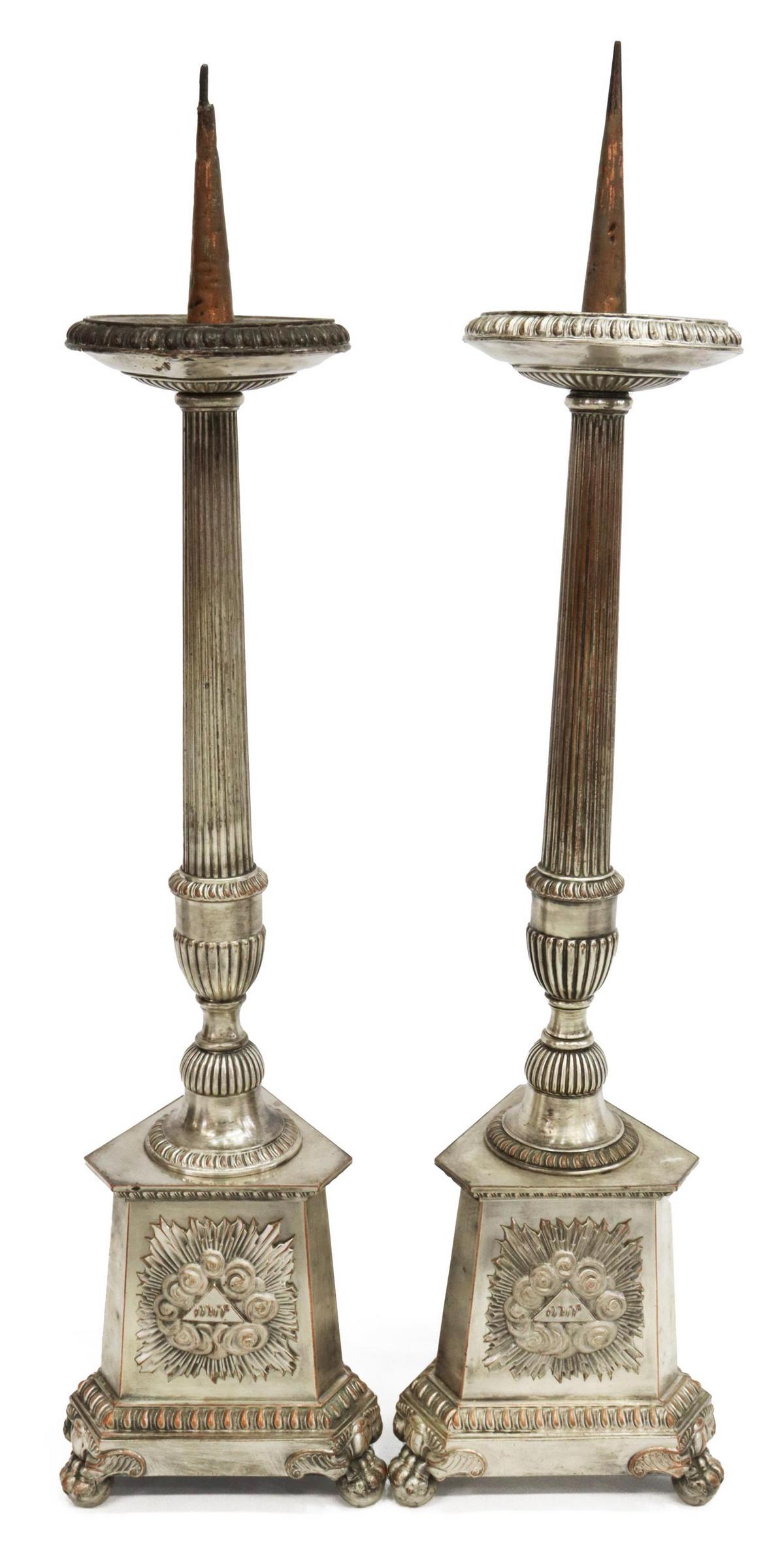 (2) FRENCH SILVER PLATE ALTAR CANDLE PRICKETS (1 of 4)