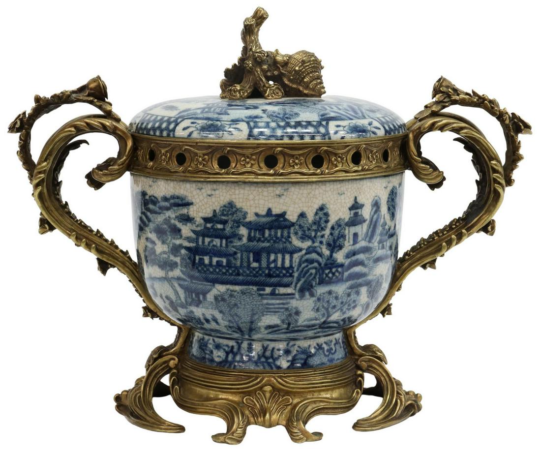 DECORATIVE BRONZE-MOUNTED PORCELAIN LIDDED URN (1 of 5)