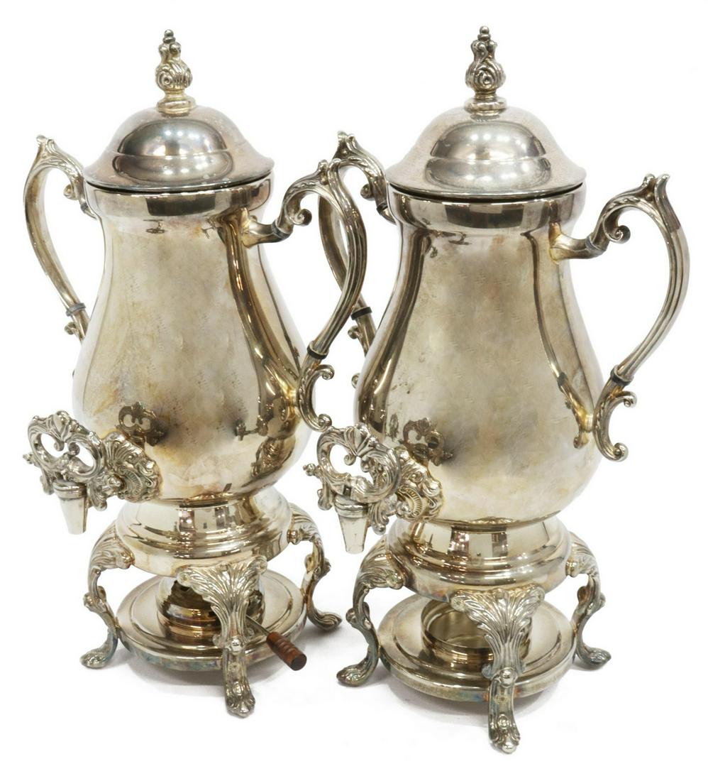 (2) SILVER PLATE HOT WATER COFFEE URNS SAMOVARS (1 of 4)
