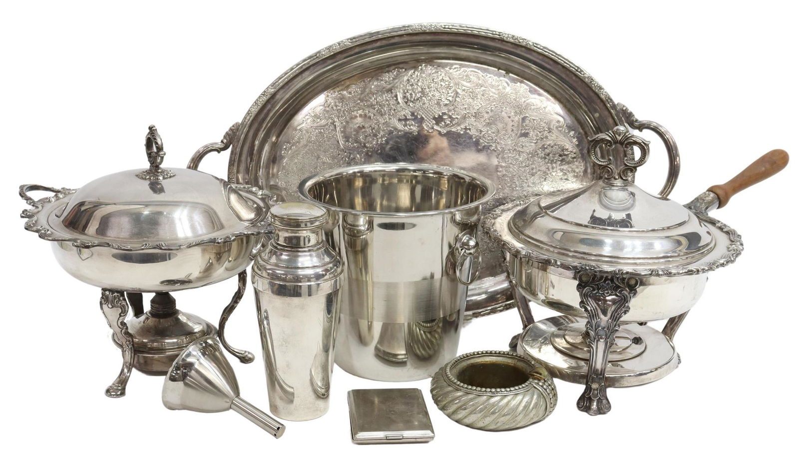 (8) SILVER PLATE SERVICE ITEMS, CHAFING DISHES (1 of 9)