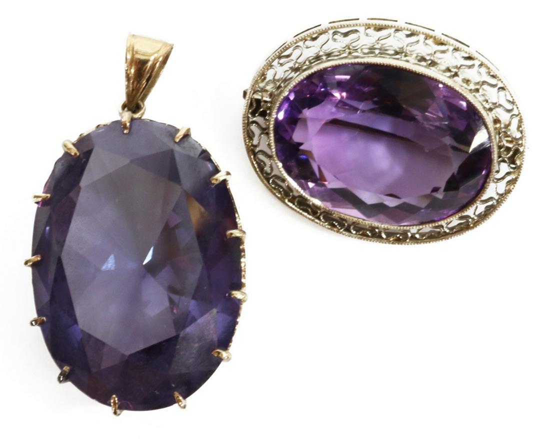(2) ESTATE 14KT YG & AMETHYST PENDANT & BROOCH (1 of 4)
