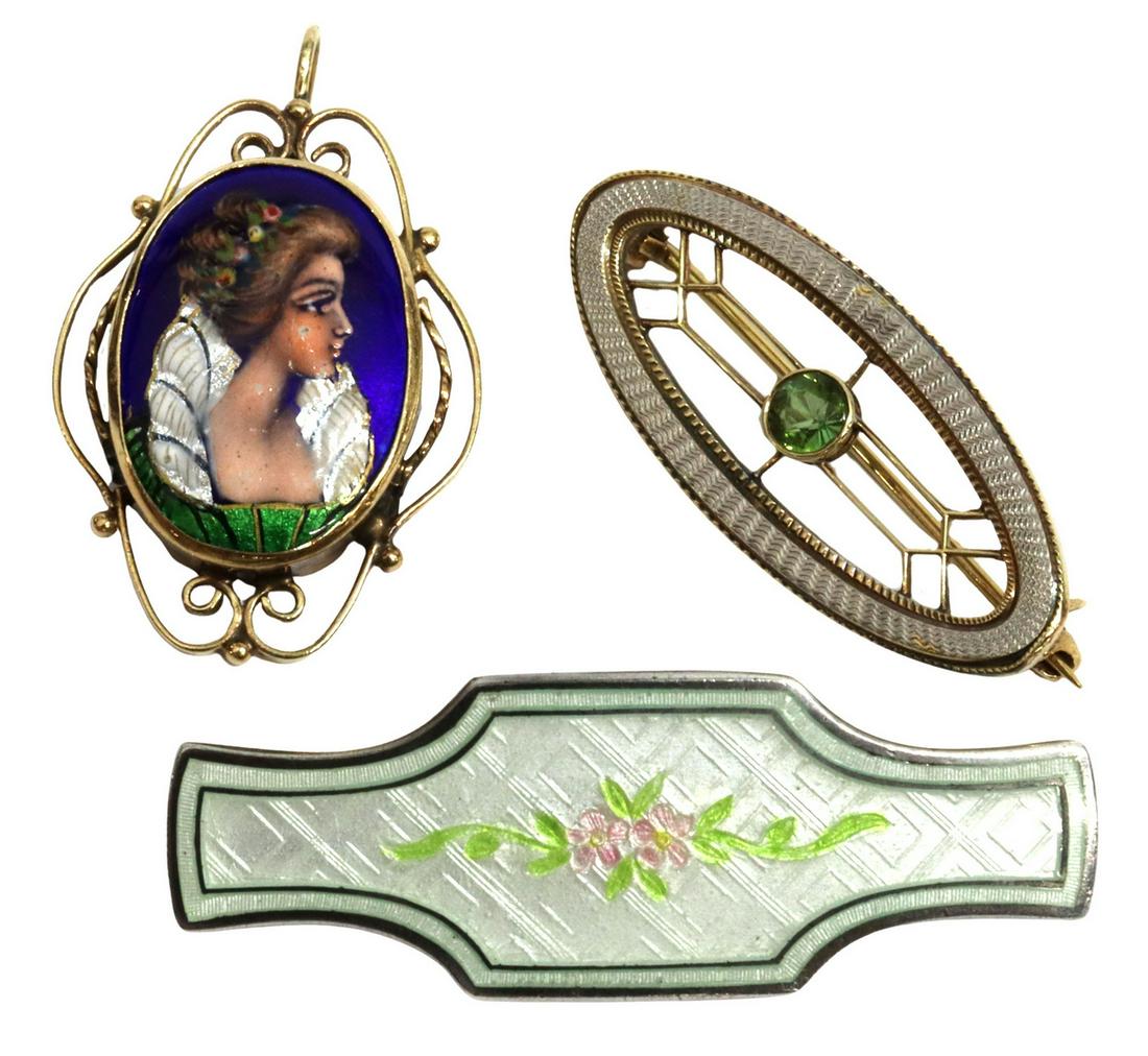 (3) FRENCH LIMOGES STYLE & OTHER ENAMEL JEWELRY (1 of 10)
