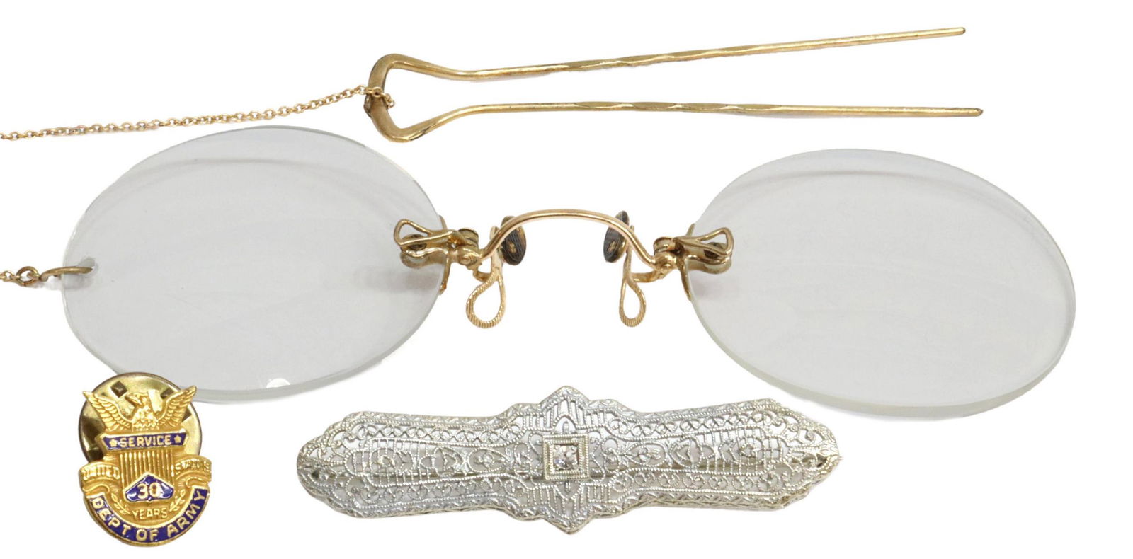 (3) 10KT GOLD SCRAP BAR PIN, PINCE NEZ, TACK PIN (1 of 7)