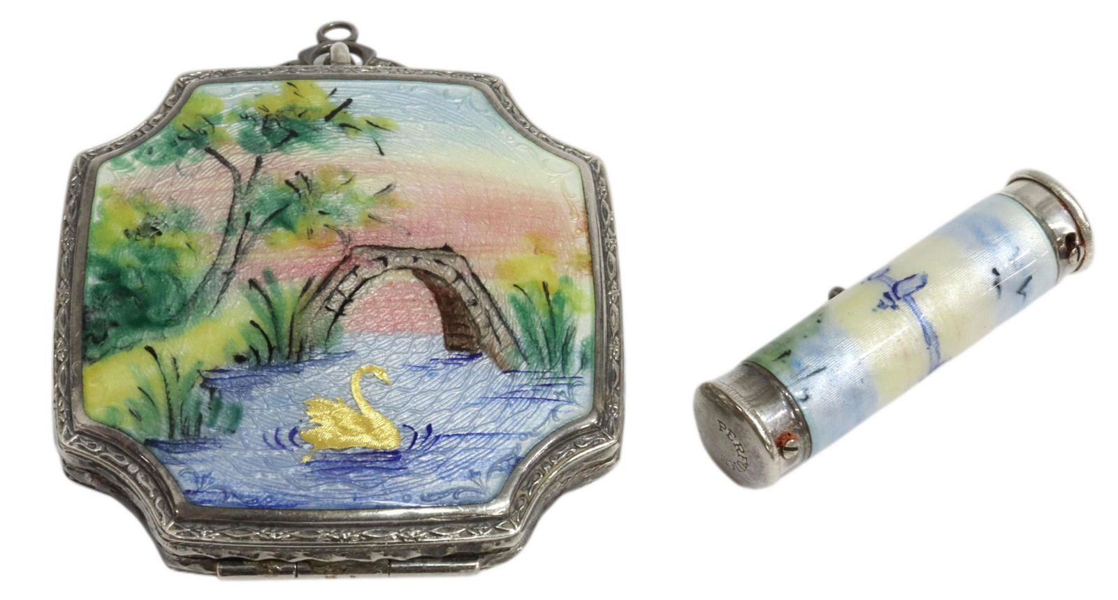 (2) GUILLOCHE ENAMEL STERLING COMPACT & LIPSTICK (1 of 10)