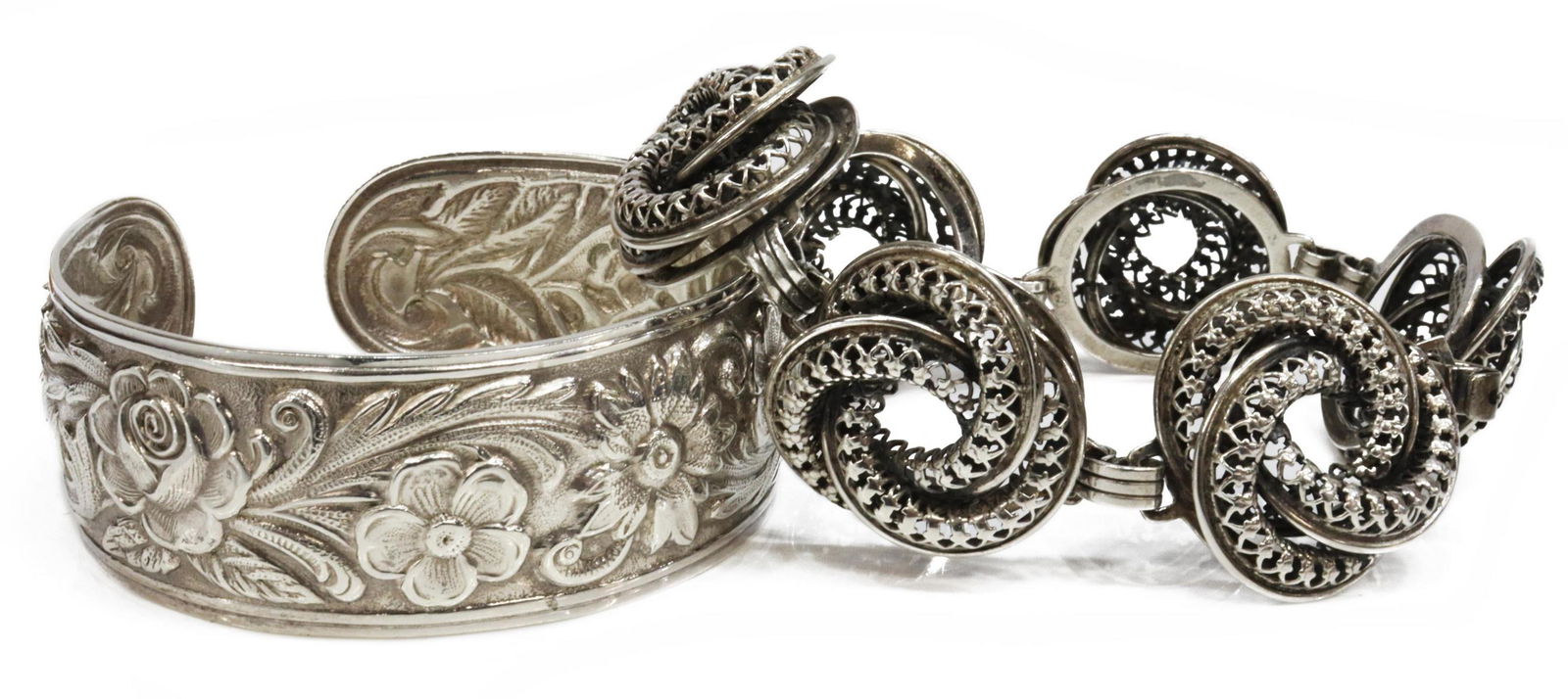 (2) FLORAL REPOUSSE & DANECRAFT STERLING BRACELETS (1 of 7)