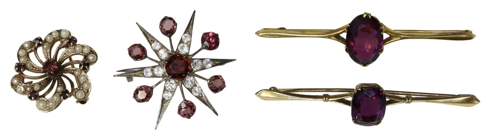 (4) VINTAGE JEWELRY BROOCHES, AMETHYST BAR PINS (1 of 2)