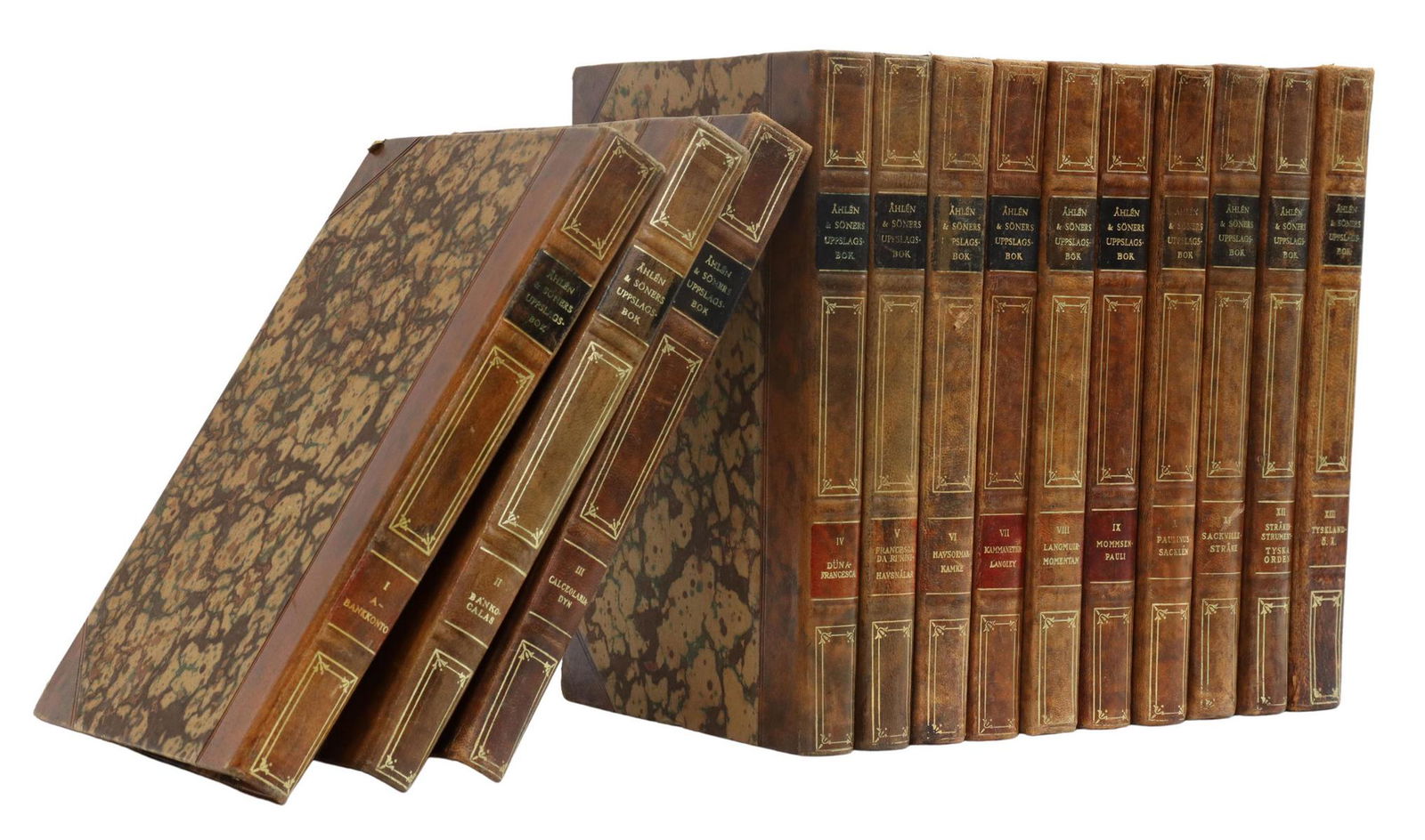 (13) SWEDISH LEATHER-BOUND LIBRARY BOOKS (1 of 2)