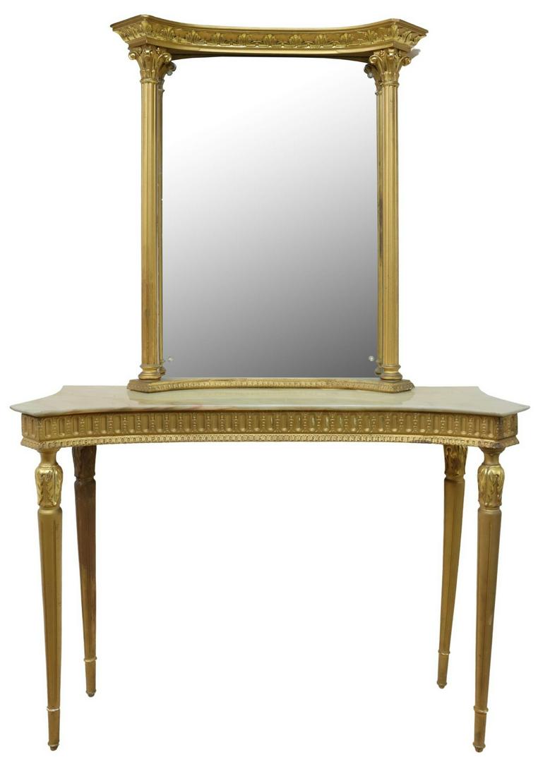 LOUIS XVI STYLE ONYX-TOP GILTWOOD CONSOLE & MIRROR (1 of 3)