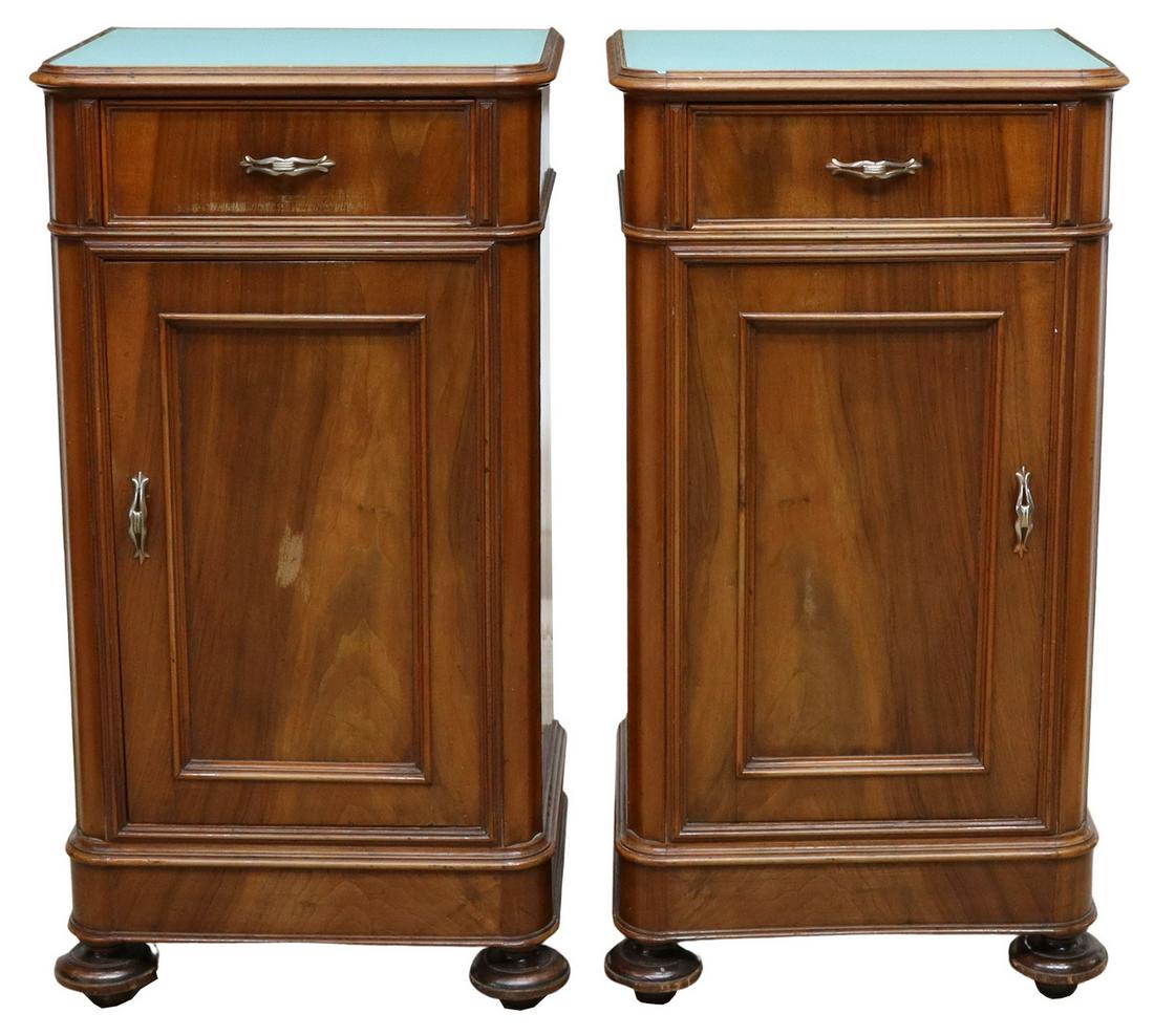 (2) ITALIAN GLASS-TOP WALNUT BEDSIDE CABINETS (1 of 6)