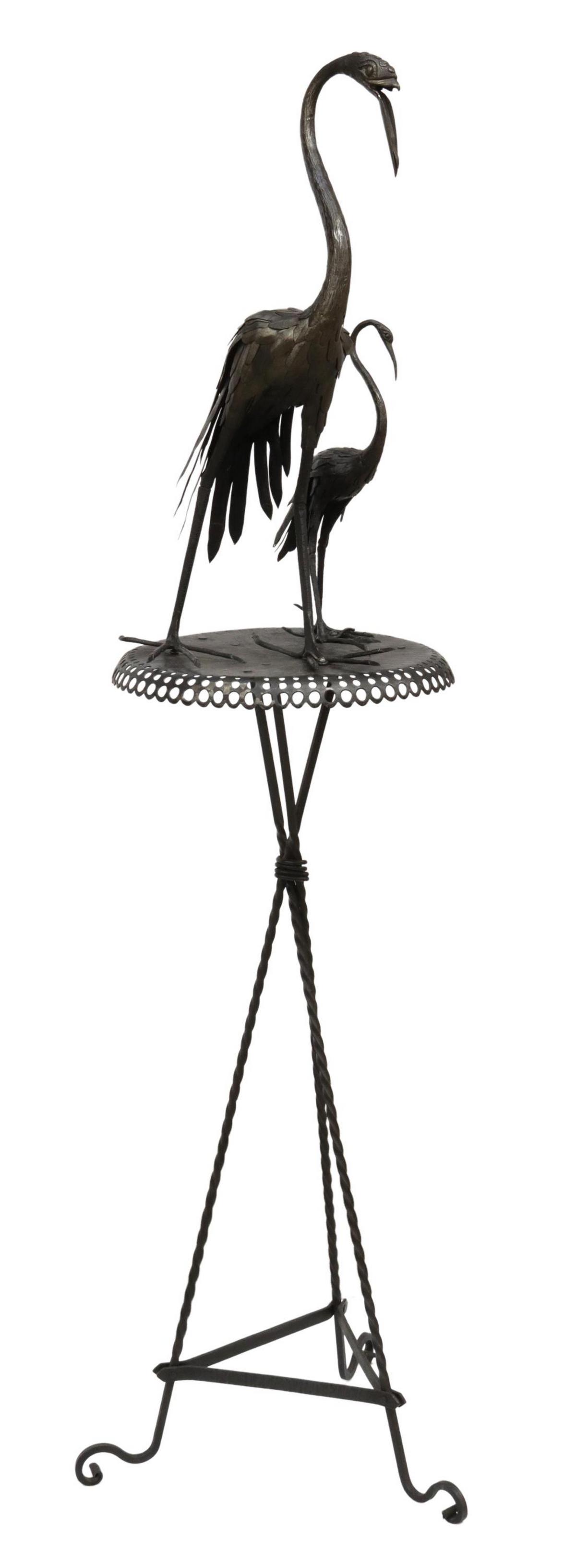 UNUSUAL IRON SIDE TABLE TWO CRANES (1 of 4)