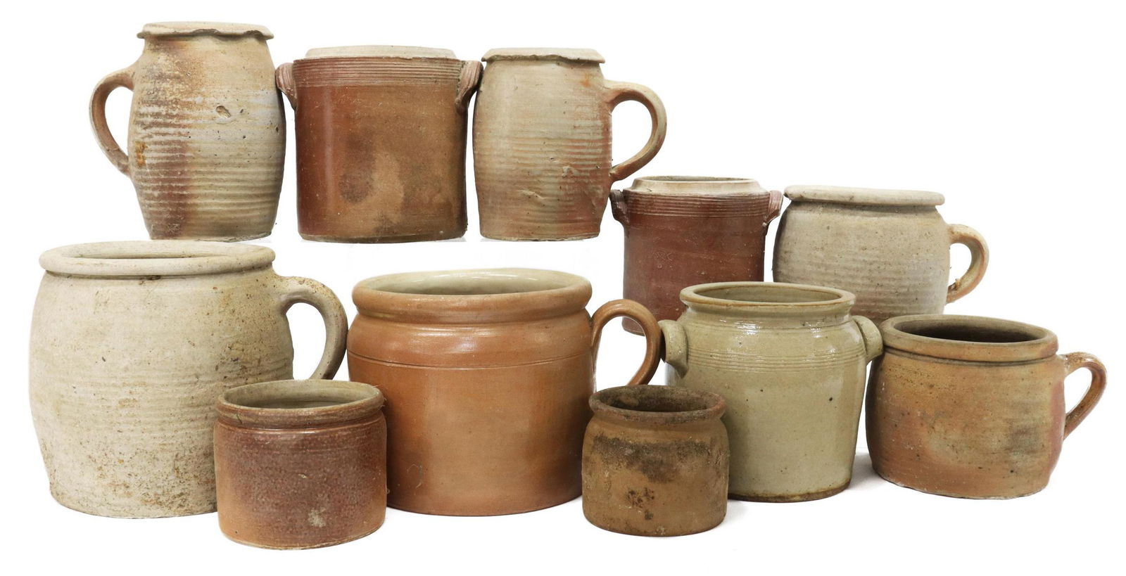(11) FRENCH EARTHENWARE POTTERY HANDLED CROCKS (1 of 7)