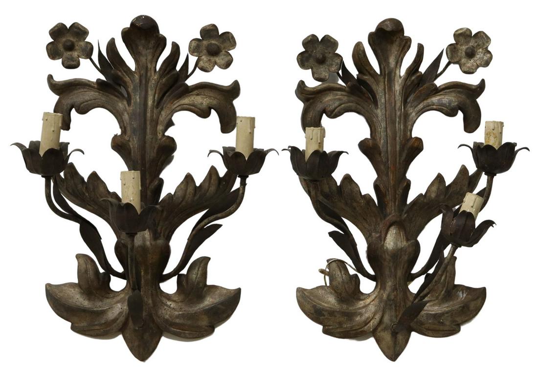 (2) ITALIAN FLORAL CARVED THREE-LIGHT WALL SCONCES (1 of 1)