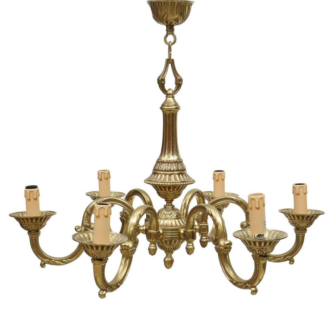FRENCH GILT METAL SIX-LIGHT CHANDELIER (1 of 2)