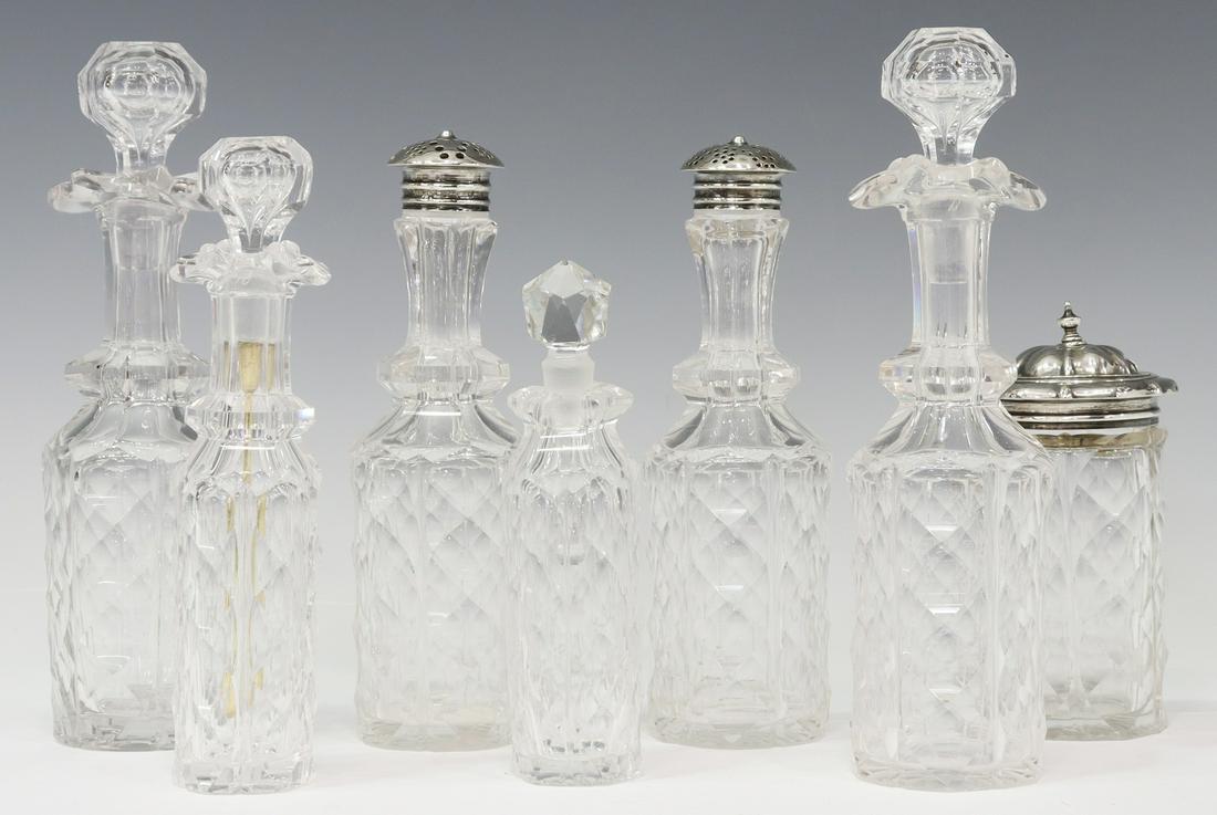 (7) ENGLISH STERLING-MOUNTED GLASS CRUET SET (1 of 5)