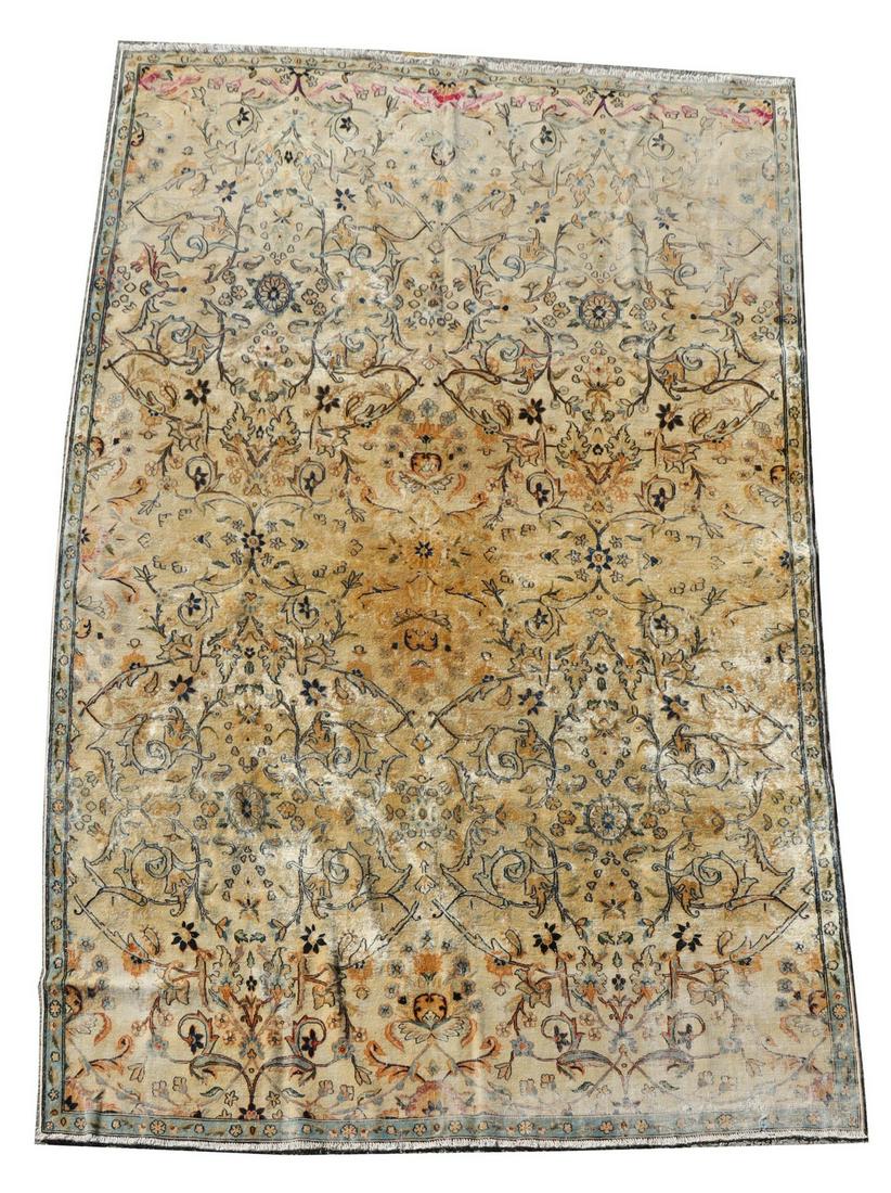 HAND-TIED REPRODUCTION SERAPE RUG, 10'9" X 6'6.5": Hand-tied reproduction Serape rug, acid-washed, freckling, dye bleeding, stains, approx 10'9"l, 6'6.5"w **Provenance: A fine Santa Fe, New Mexico estate collection** Start Price: $150.00