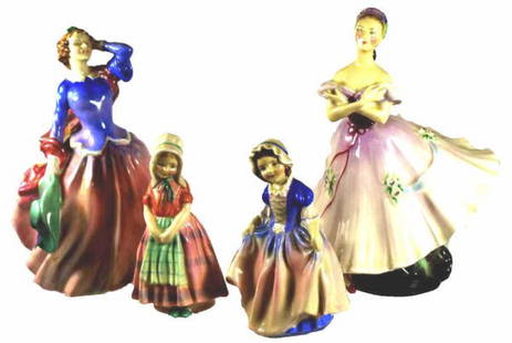 (4) ROYAL DOULTON PORCELAIN FIGURES, THE BALLERINA: (lot of 4) Royal Doulton porcelain figures including: "Tootles", HN 1680, 5"h; "Dinky Do", HN 1678, 4.75"h; "Blithe Morning", HN 2021, 7.5"h; "The Ballerina", HN 2116, 8"h;