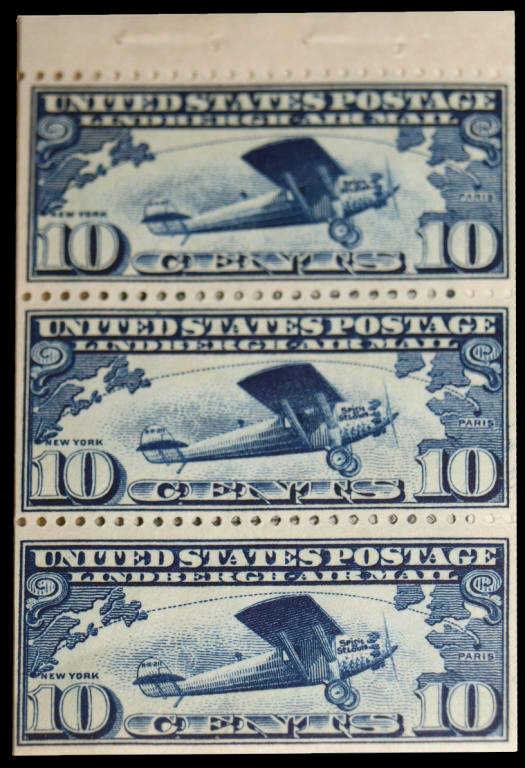 US AIRMAIL STAMPS (11) UNUSED, ZEPPELIN C18 & C10A: (lot of 11) U.S. Airmail Stamps, C7, C8, C9, C10 & C10a-(booklet pane of 3), C11 (2), C12, C17, C18, C19, all unused, from a local estate,
