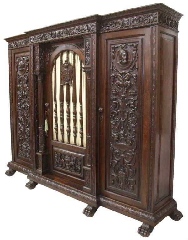 FINE SPANISH RENAISSANCE STYLE CARVED BOOKCASE