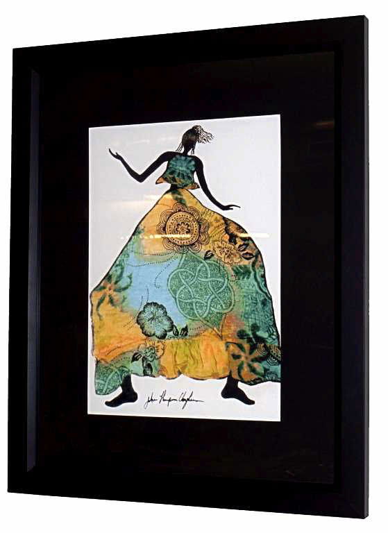 TWO JOHN THOMPSON CLAYBORN AFRICAN DANCER PRINTS: (lot of 2) Framed prints, African Dancers, by John Thompson Clayborn, sight 19.5"h, 13.75"w, overall 31.5"h, 25.5"w, 1.5"d, total 25.25lbs