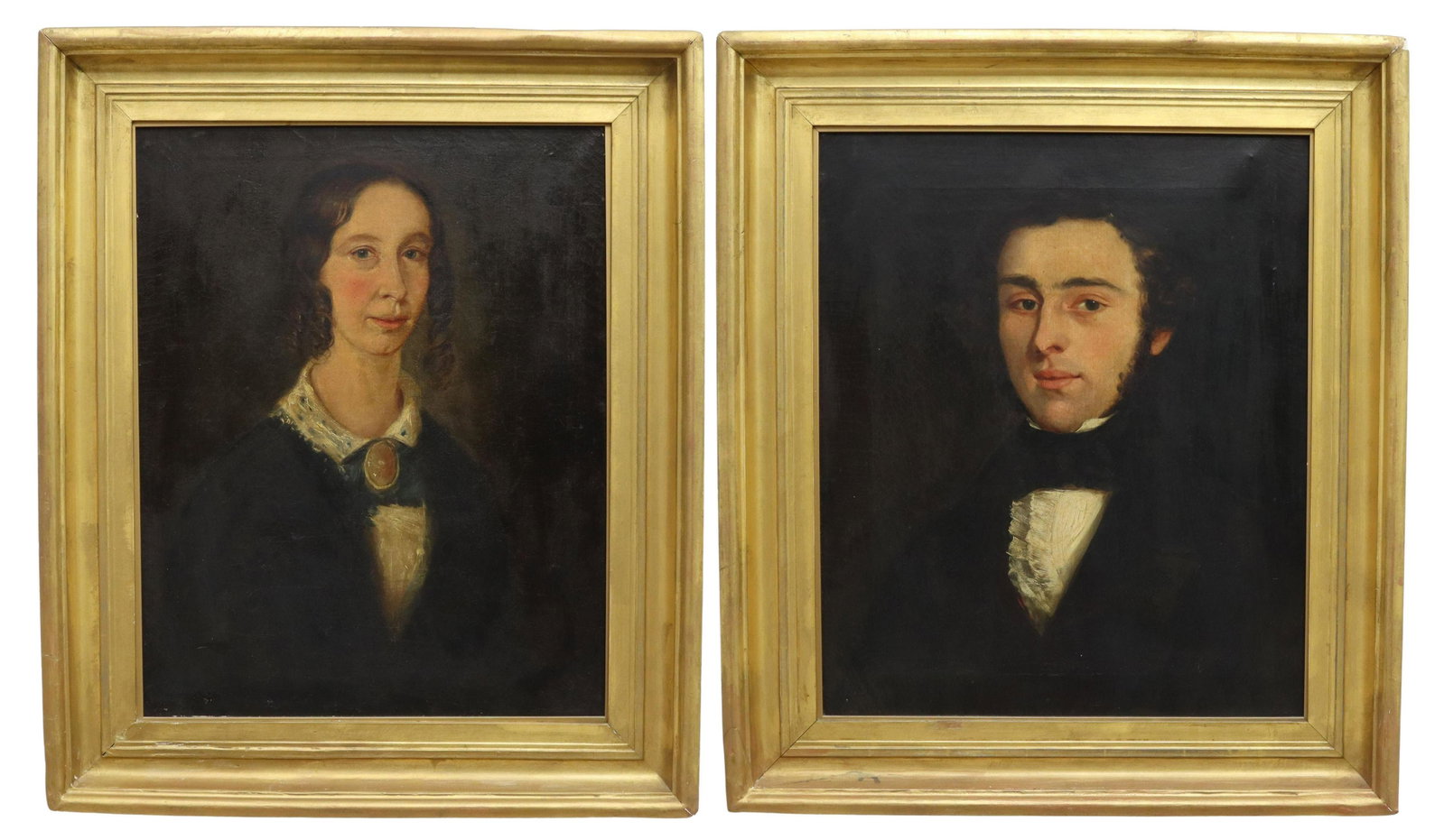 (2) A. HASWELL PORTRAITS WILLIAM ROBERTS & WIFE: (lot of 2) Framed English School oil on canvas paintings, Portraits of William Roberts (1828-1910) and Eliza Roberts (nee Edwards, 1831-1878), signed verso A. Haswell (English, 19th c.), dated 1849, (