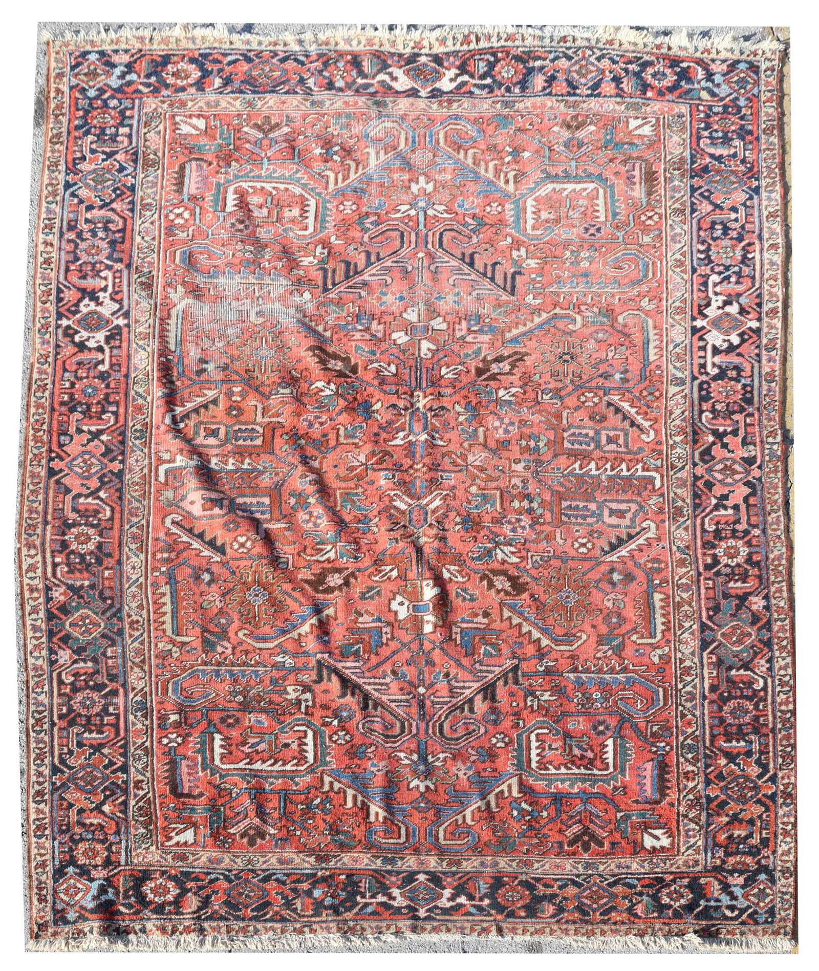 HAND-TIED PERSIAN HERIZ RUG, 9'9.5" X 7'11": Hand-tied Persian Heriz Mehraban rug, approx 9'9.5"l, 7'11"w **Provenance: O'Neill-Leonard Antiques, Westlake Hills, Texas** Start Price: $150.00