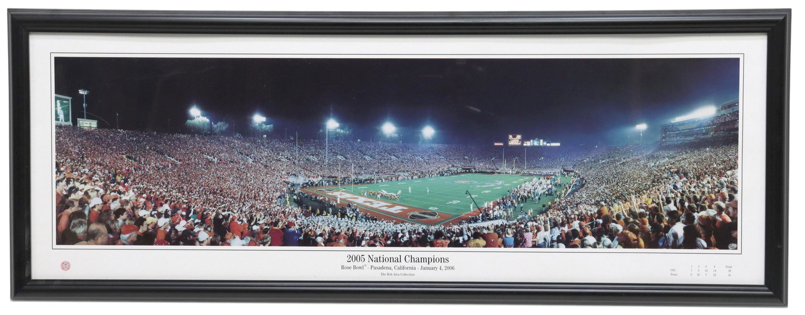 UNIVERSITY OF TEXAS 2005 NATIONAL CHAMPIONS PHOTO: Panoramic photograph, University of Texas 2005 National Champions, Rose Bowl, Pasadena, California, January 4, 2006, from The Rob Arra Collection, overall: approx 15.75"h, 41"w, 3lbs Start Price: $50.