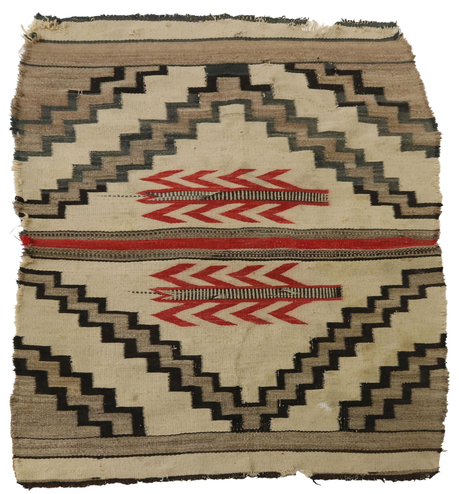 NAVAJO CORN PATTERN SADDLE BLANKET, 58" X 39": Navajo saddle blanket, corn pattern, c.1920s, in poor, worn condition with holes, approx 58" X 39" Start Price: $150.00
