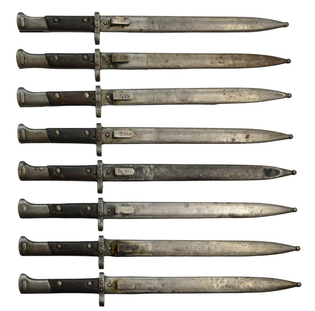 (8) CZECH MODEL VZ24 BAYOBNETS & SCABBARDS: (lot of 8) Czechoslovakia Model VZ24 bayonet, 11.75" blade marked at the ricasso CSZ, each with metal scabbard, total: 10.35lbs Start Price: $150.00