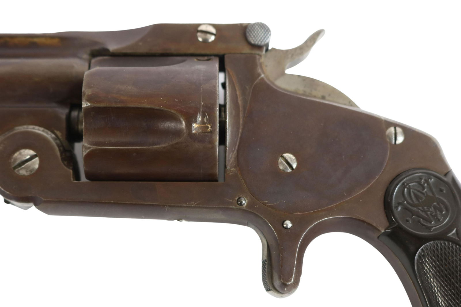 SMITH & WESSON SECOND MODEL REVOLVER, .38 CALIBER: Smith & Wesson Model Second Model Revolver, .38 caliber, 3.25” round barrel with two line address, last patent date May 11, 1880, top break, five round cylinder, S&W rubber grips with chip at le