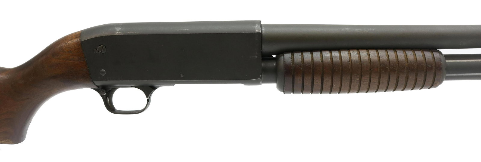 ITHACA M37 FEATHERLIGHT SHOTGUN, 12 GA, EXT BARREL: Ithaca Model 37 Featherlight Shotgun, slide action, 12 gauge, installed 20" barrel with extra 30" barrel, 2.75" chamber, dark finish, hardwood stock, sn 371224XXX *REQUIRES FFL TRANSFER* (15) *Provena