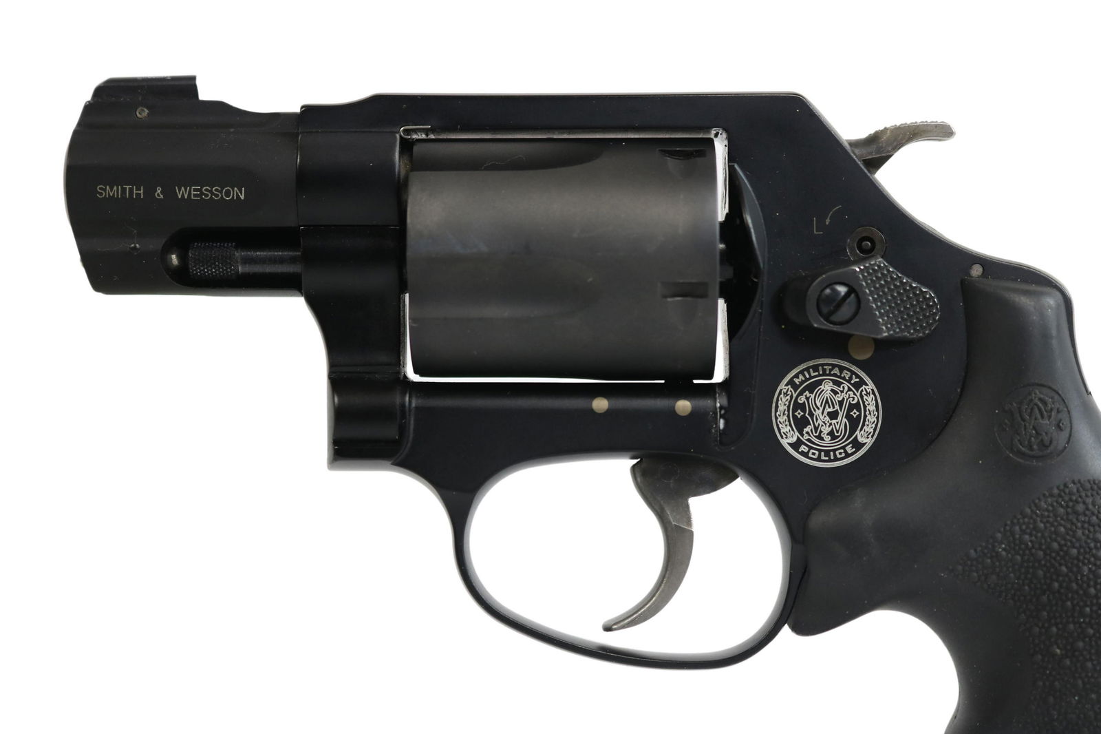 SMITH & WESSON MP 360 REVOLVER, .357MAG & SW38SP: Smith & Wesson Model MP 360 double action revolver, .357Mag caliber, 1.875" barrel, five round cylinder, fiber optic front sight, synthetic black grips, SN DAT82XX Start Price: $300.00