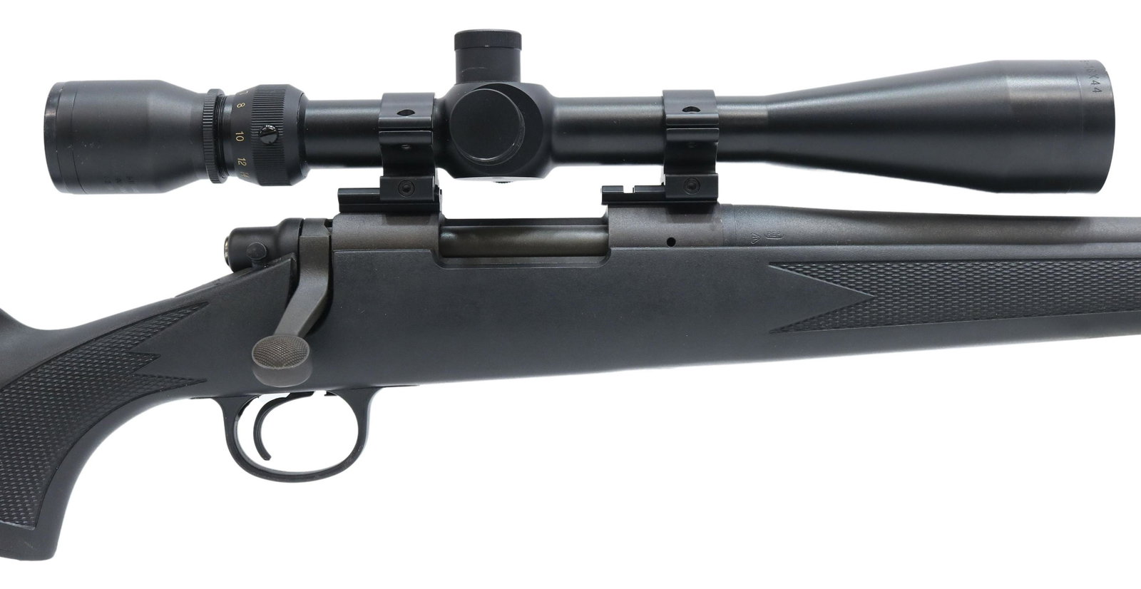 REMINGTON MODEL 700 RIFLE, .22-250 CAL., SCOPE: Remington Model 700 rifle, .22-250 caliber, bolt action, 24" barrel, mounted PineRidge 6x18 variable scope, black synthetic stock, Remington owner's manual, SN 665458XX *REQUIRES FFL TRANSFER* Start P