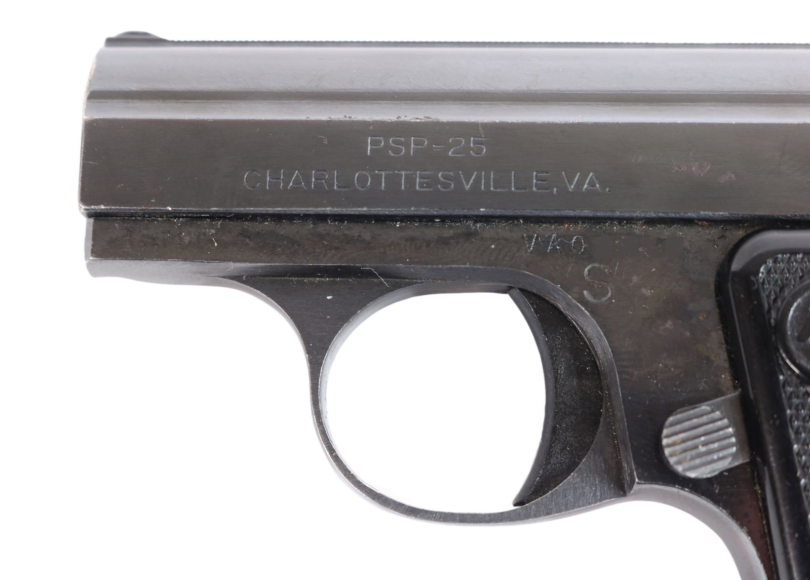 KASSNAR PSP-25 PISTOL, CONCEAL CARRY: Kassnar Model PSP-25 pistol, Baby Browning style, FN licensed, .25 caliber, 2" barrel, detachable magazine, checkered Kassnar grips, engraved name at butt strap, SN VA 023XX *REQUIRES FFL TRANSFER* St