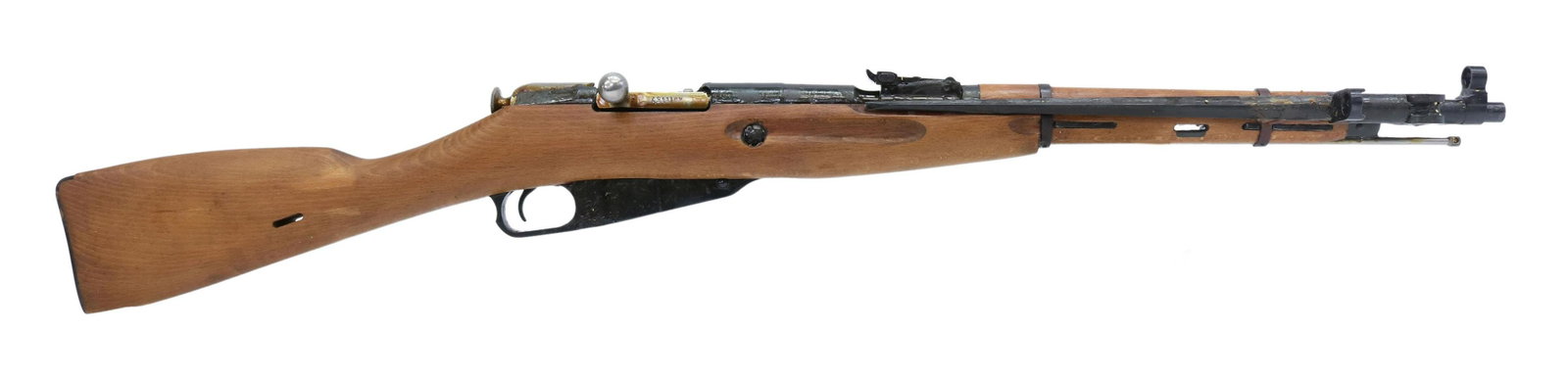 POLISH M44 CARBINE & BAYONET: Polish wz.44 carbine after the Russian Mosin Nagant M44, appears in excellent condition with all metal in light cosmoline, mfg. 1953, bolt action, 7.64 caliber, 21" barrel, hooded front sight, adjusta