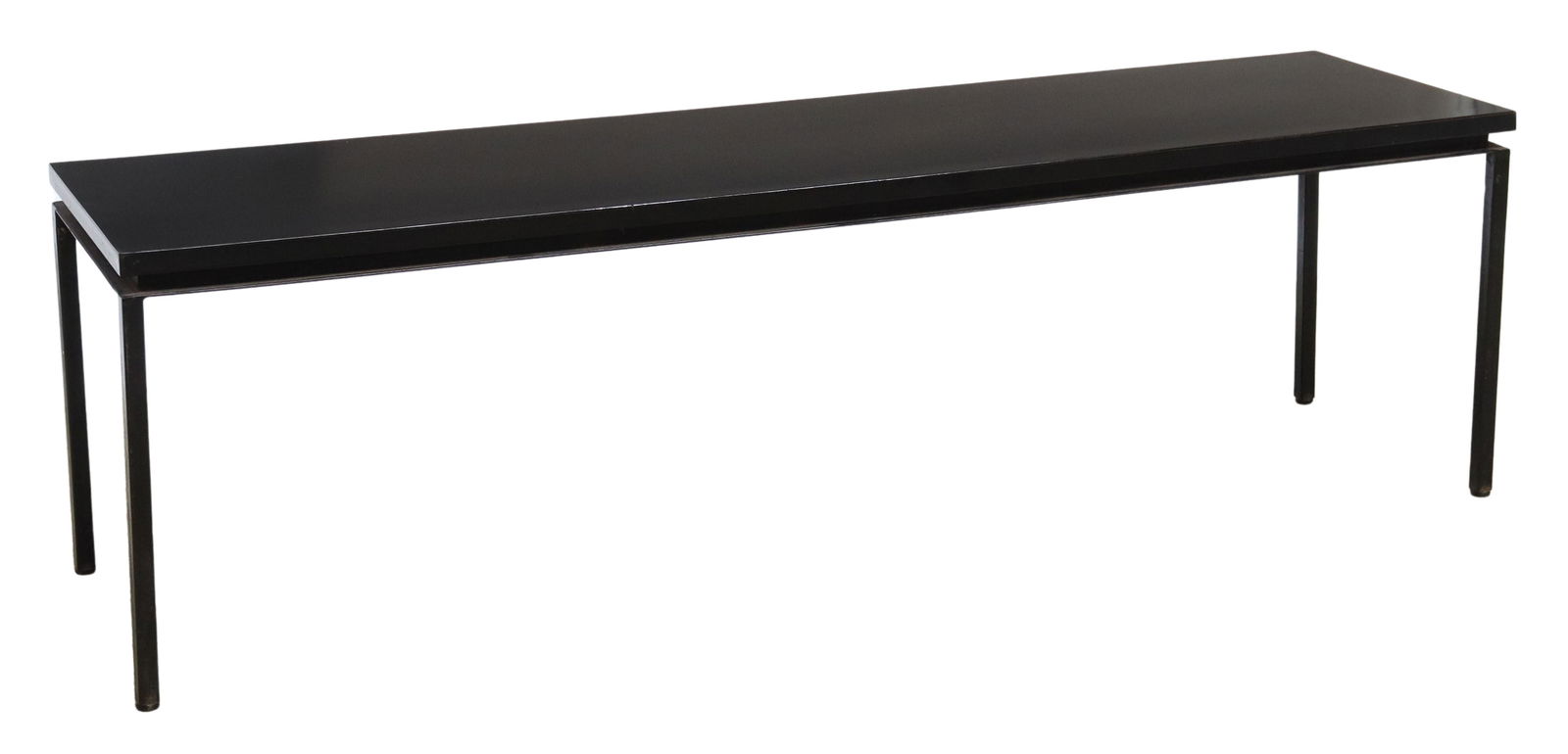 ITALIAN PAOLO TILCHE DESIGN SOFA TABLE: Italian mid-century modern sofa table, c. 1960's, design by Paolo Tilche (1925-2000), rectangular laminated wood top over black square tube frame, approx 17.25"h, 59.25"w, 15.75"d Start Price: $200.00