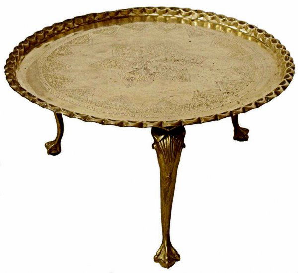 84 LARGE EASTERN INCISED BRASS TRAY TOP TABLE