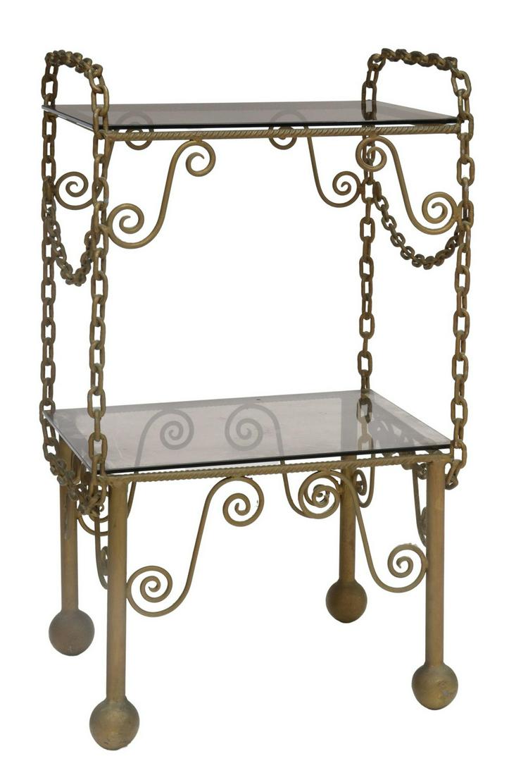 GLASS-TOP WELDED CHAIN TWO-TIER STAND SIDE TABLE (1 of 4)