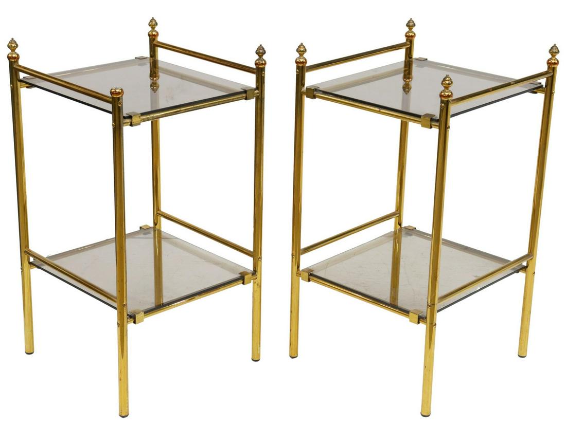(2) FRENCH SMOKE GLASS TWO-TIER END TABLES (1 of 3)