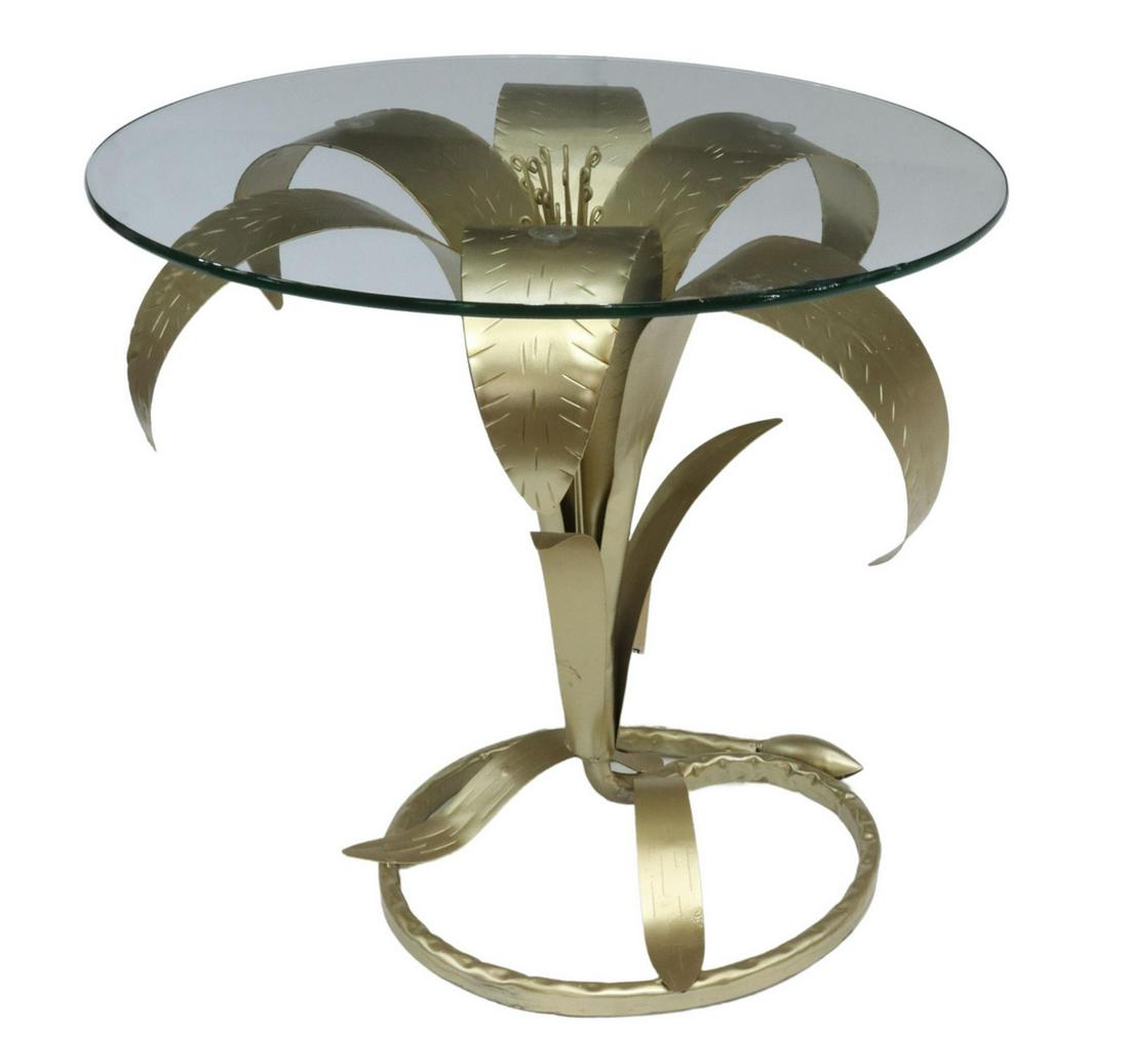 ARTHUR COURT STYLE GLASS-TOP LILY SIDE TABLE (1 of 4)