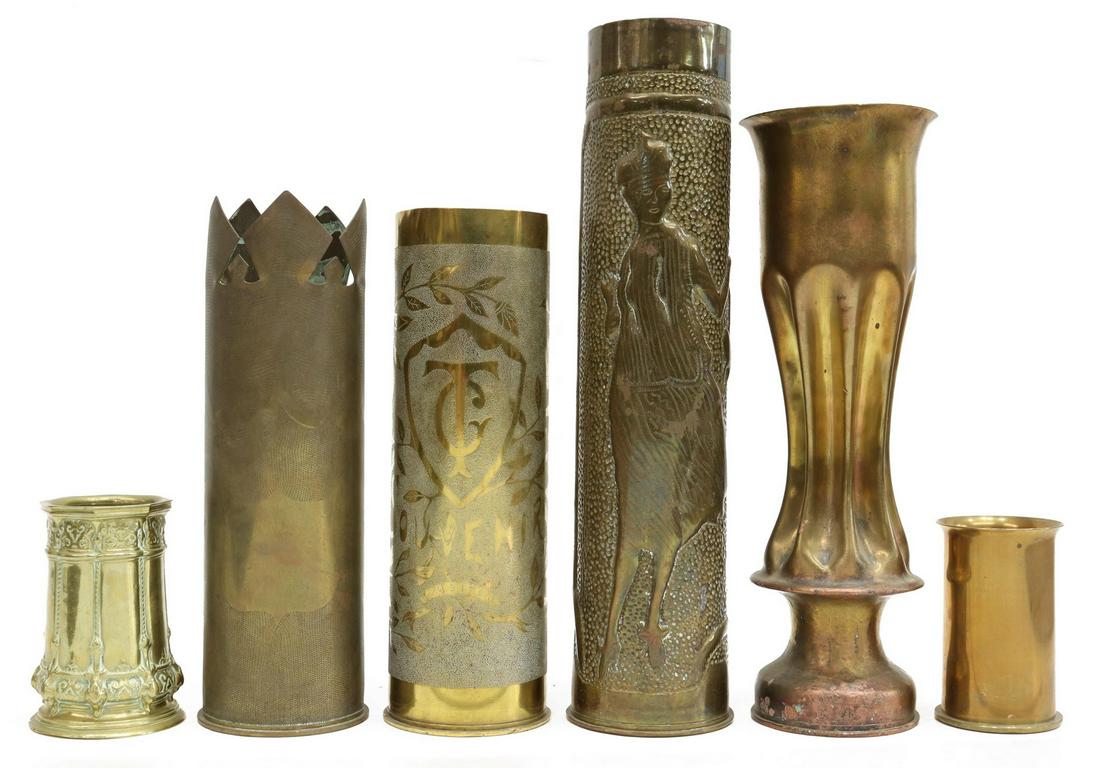 (6) WWI-ERA TRENCH ART ARTILLERY SHELL VASES (1 of 3)