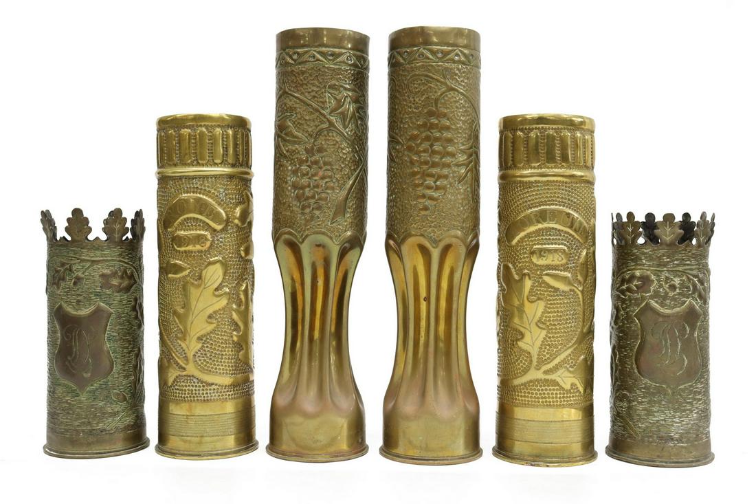 (6) WWI-ERA TRENCH ART ARTILLERY SHELL VASES (1 of 3)